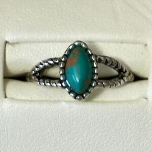 Turquoise Marquise Rope Split Band Ring Size 4.5 NWOT Southwestern Boho Gift